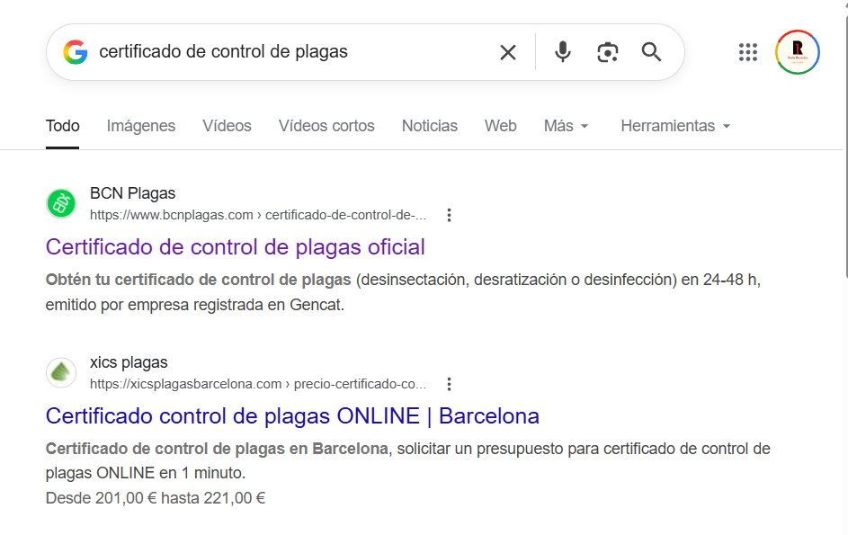 certificado de control de plagas
